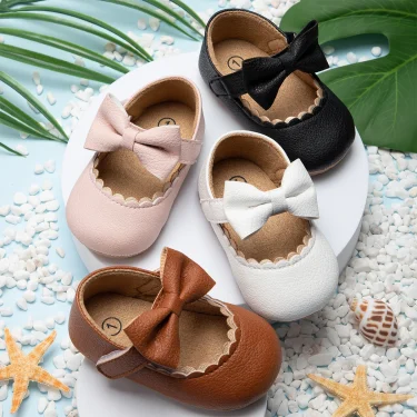 KIDSUN Baby Casual Shoes Infant Toddler Bowknot Non-slip Rubber Soft-Sole Flat PU First Walker Newborn Bow Decor Mary Janes 1