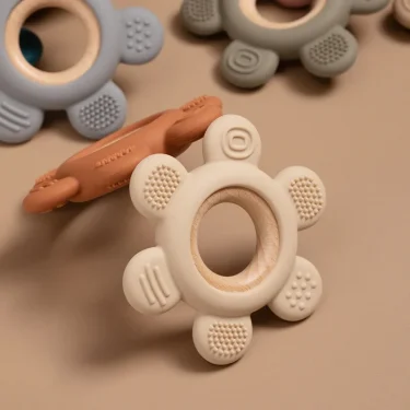 1PC Baby Silicone Teether Toy BPA Free Infant Wooden Ring Health Care Teething Chewing Toys Newborn Gifts For Baby Accessories 4