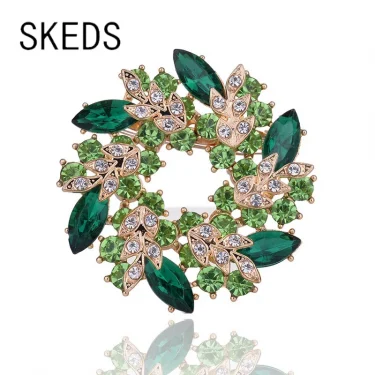 SKEDS Luxury Crystal Elegant Flower Brooches Pins For Women Rhinestone Sweet High Quality Jewelry Wedding Party Cloth Brooch Pin 1