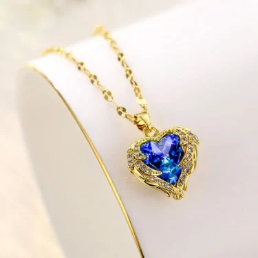 Luxury Colorful Crystal Ocean Heart Pendant Necklace For Women Korean Fashion Stainless Steel Neck Chain Female Wedding Jewelry 4