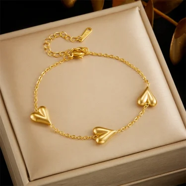 DIEYURO 316L Stainless Steel Heartshaped Gold Color Bracelet Necklace For Girl Delicate Fashion Simplicity Pendant Jewelry Suit 6