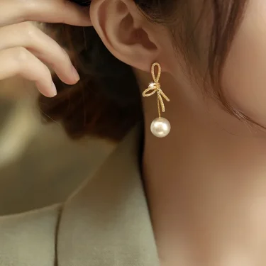 New Delicate Versatile Bowknot Drop Earrings Fashion Long Tassels Sweet Pearl Women Earrings Jewelry Girl's 2
