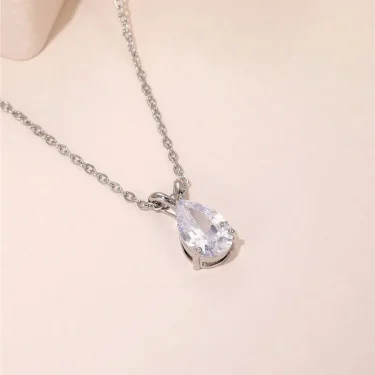 Huitan Luxury Pear Cubic Zirconia Pendant Necklace for Bridal Wedding Engagement Party High-quality Silver Color Fashion Jewelry 6