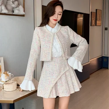 New 2024 High Quality Women Autumn Winter 3 Piece Sets Lady Fashion Elegant Slim Coat Skirt Shirt three-piece Suit Tweed Sets 3