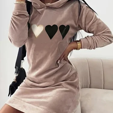 Women Long Sweater Dresses LOVE Print Hooded Loose High Collar Sweatshirts Long Sleeve Pullover Fall Winter Y2K Street Style Top 5