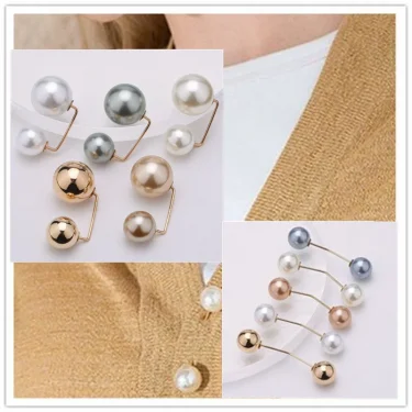 New 3Pcs/Set Double Pearl Brooch Pins Anti-Fade Brooches For Women Sweater Cardigan Clip Coat Retractable Button Dress Jeans Fit 1