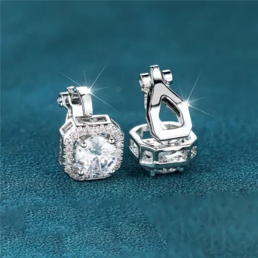 Female Cute Small Clip Earrings White Zircon Round Stone Earrings For Women Vintage Silver Color Crystal Jewelry Bridal Earrings 1