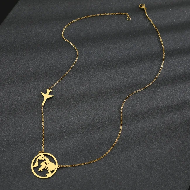 Stainless Steel Necklaces Airplane Globe Map Traveler Pendants Fashion Choker Chains Charms Male Necklace For Women Jewelry Gift 4