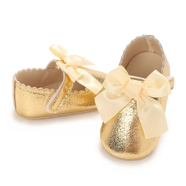 4-color Baby Girl Fashion Solid Color Princess Shoes Comfortable Soft Sole Non-Slip Toddler Shoes Cute Bow Baptism First Walker 4