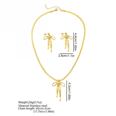 Stainless Steel Set Light Luxury Fashion Bow Tie Pendant Snake Bone Chain Earrings Necklace Set for Women Jewelry Daily Match 4