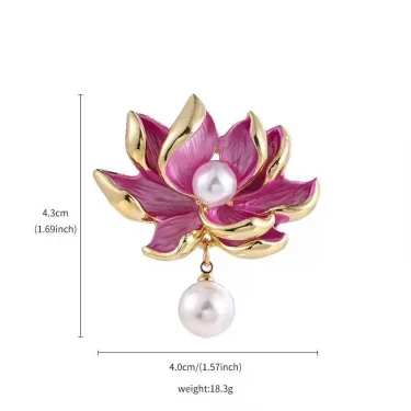 Elegant Lotus Flower Enamel Pins for Women Fashion Gold Plated Bouquet Drop White Pearl Brooches Weddings Clothes Accessories 6