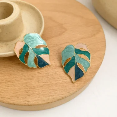 925 Silver Needle Modern Jewelry Exaggerated Leaves Earrings 2021 New Trend Popular Green White Geometric Earring For Women Gift 3