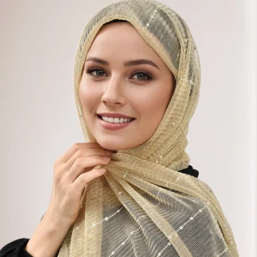 Lurex Glitter Gold Scarf Women Muslim Shimmer Hijab Solid Color Headscarf Shiny Shawls Islamic Pashmina Bandana Foulard femme 1