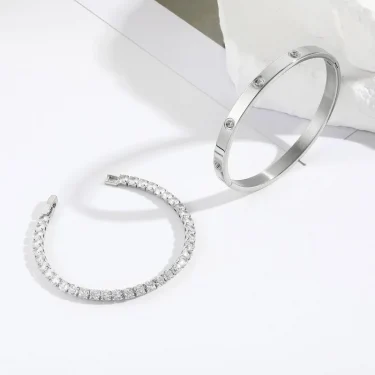 2pcs/set Luxury Love Dangles Bracelets for Women Teen Girls Cubic Zirconia Cuff Bangle Friendship Jewelry Witness Gift of Love 5