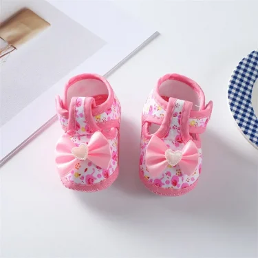 0-18months Baby Girls Flat Shoes Soft Sole Bowknot Flower Print Non-Slip Shoes For Infant Girls Indoor Outdoor First Walkers 6