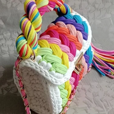 Lady Shoulder Bag Handmade Crochet Bag Woven Bag Fabric Strip Luxury Designer Handbag Purses for Women Tote Bags 2
