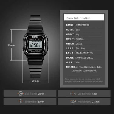 SKMEI Fashion Sport Watch Women Top brands Luxury 3Bar Waterproof Ladies Watches Small Dial Digital Watch Relogio Feminino 1252 6
