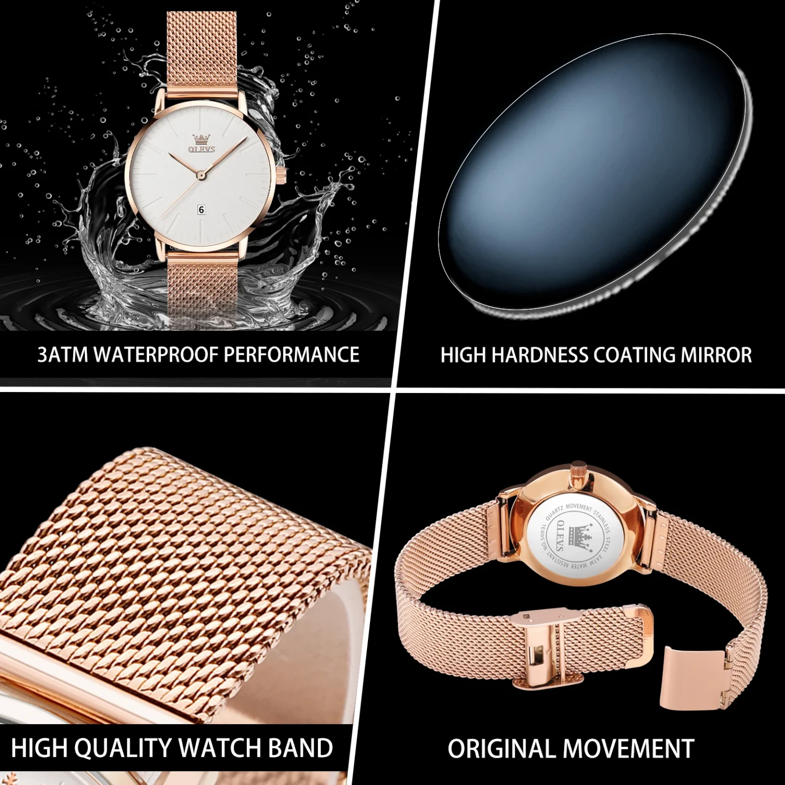 OLEVS Luxury Fashion Watch for Women Stainless Steel Waterproof Quartz Ladies Wristwatch Original Simple Elegant Women's Watches 2