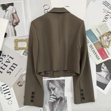 Women's Cropped Blazers Jackets New 2024 Korean Fashion Button Up Long Sleeve Suit Coat Woman Casual All Match Short Blazer Lady 2