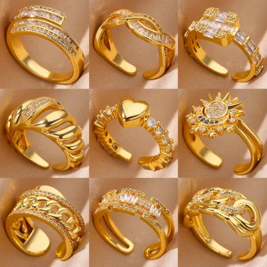Fashion Zircon Heart Rings for Women Stainless Steel Gold Color Adjustable Wedding Couple Ring Aesthetic Jewelry bague femme 1