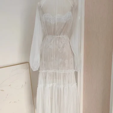 Quality 2025 Spring 3D Flower Embroidery Eyelash Lace Two Piece Set Midi Dresses Women Summer Holiday Evening Party Long Dress 6