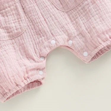 pudcoco Baby Summer Suspenders Jumpsuit Solid Color Sleeveless Romper with Pockets for Newborn Infant Boy Girls 6