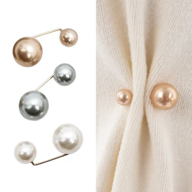3Pcs/set New Women Tightening Waistband Pin Double Pearl Brooches Metal Lapel Pins Sweater Shirt Cardigan Brooch Accessories 1