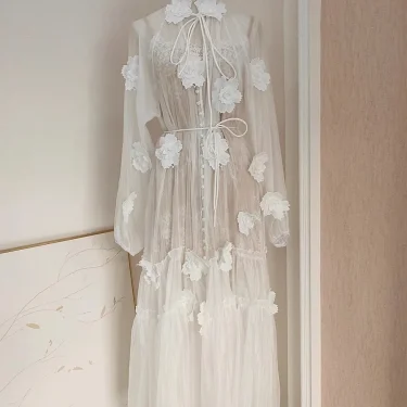 Quality 2025 Spring 3D Flower Embroidery Eyelash Lace Two Piece Set Midi Dresses Women Summer Holiday Evening Party Long Dress 2