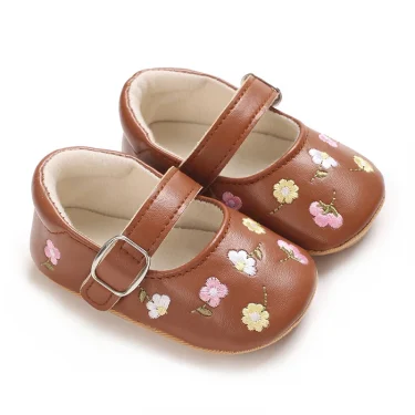 0-18Months New baby girl shoes embroidered party dress, the first non slip rubber sole baby girl crib shoes 5