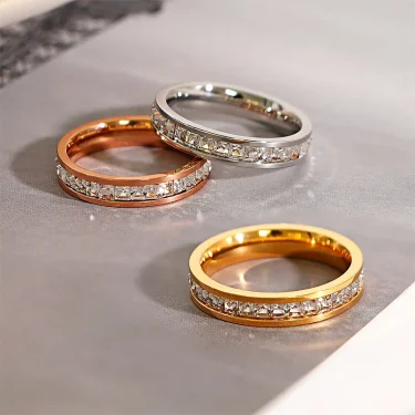 JHSL Unisex 4mm Luxury Stainless Steel Men Women Statement Cubic Zircon Rings Gold Silver Color US size 3 4 5 6 7 8 9 10 11 12 2