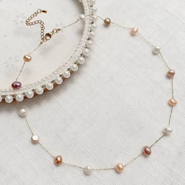 Irregular Pearl Charm Natural Freshwater Pearl Choker Necklace for Women Mixed White Purple Pink Baroque Pearl Chain Necklace 6
