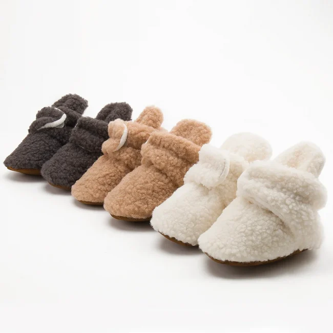 Meckior Baby Fleece Booties Infant Baby Slippers Girls Boys Non-Slip Soft Sole Baby Socks Newborn First Walkers Warm Crib Shoes 1