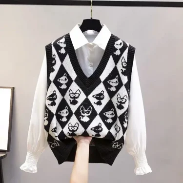 Women's spring and autumn 2023 fashion new knitted vest sleeveless v-neck sweater Korean style foreign style top 1
