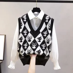 Women's spring and autumn 2023 fashion new knitted vest sleeveless v-neck sweater Korean style foreign style top 1