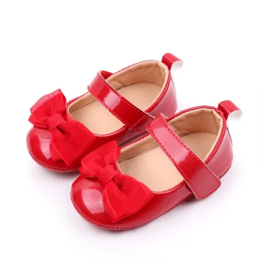 New Year Christmas Prewalker Newborn Baby Girl Princess Red Bow Walking Shoes TPR Sole Anti Slip 0-18 Months Baby Casual Shoes 4