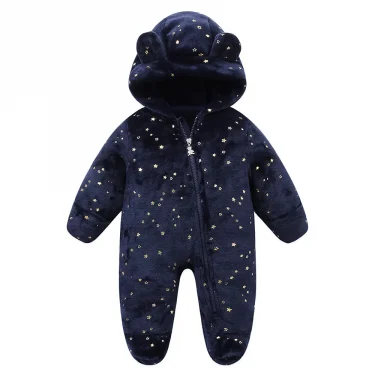 OLEKID Autumn Winter Newborn Baby overalls Plus Velvet Hooded Kids Baby Girl Rompers 0-1 Years Toddler Boy Jumpsuit Outfits 4