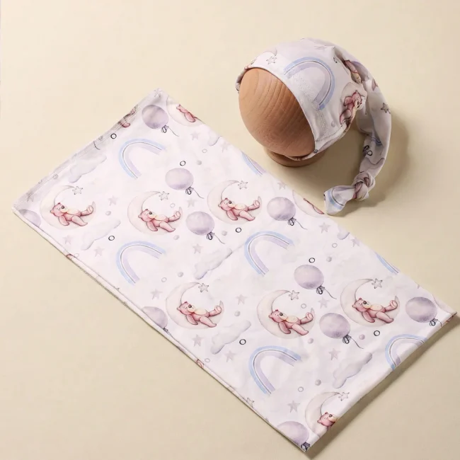 Ylsteed Bear Print Newborn Photography Wrap Blankets Matching With Hats Infant Photography Props Cartoon Picture Shoot Swaddle 3