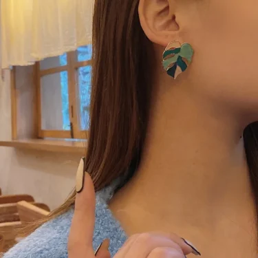 925 Silver Needle Modern Jewelry Exaggerated Leaves Earrings 2021 New Trend Popular Green White Geometric Earring For Women Gift 2