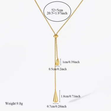 GANEMLY 316L Stainless Steel Water Drop Pendant Necklace For Women Trendy Drawstring Neck Chain 18K Gold Plated Jewelry Gift 2