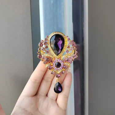 Large Oval Rhinestone Brooches For Women Vintage Crystal Flower Water Drop Brooch Pins Fashion Clothing Accessories Jewelry Gift 2