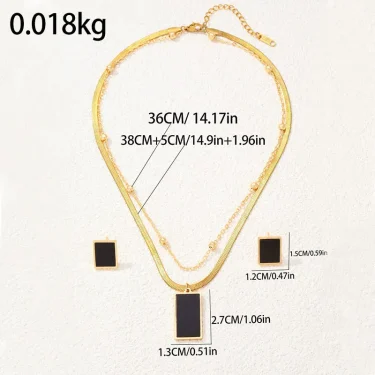 Luxury Stainless Steel Multi-layer Geometric Square Pendant Necklace Earrings for Women Girl Snake Bone Fat Chain Jewelry Set 6