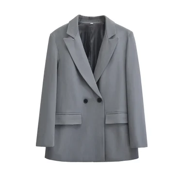 TRAF-Women's Double Breasted Office Wear Blazer Coat, Long Sleeve, Flap Pockets, Female Outerwear, Chic Tops, Fashion 2