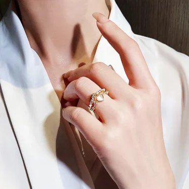 Korea's new fashion jewelry 14K gold plated simple double love crystal ring elegant women's daily opening ring accessories 2