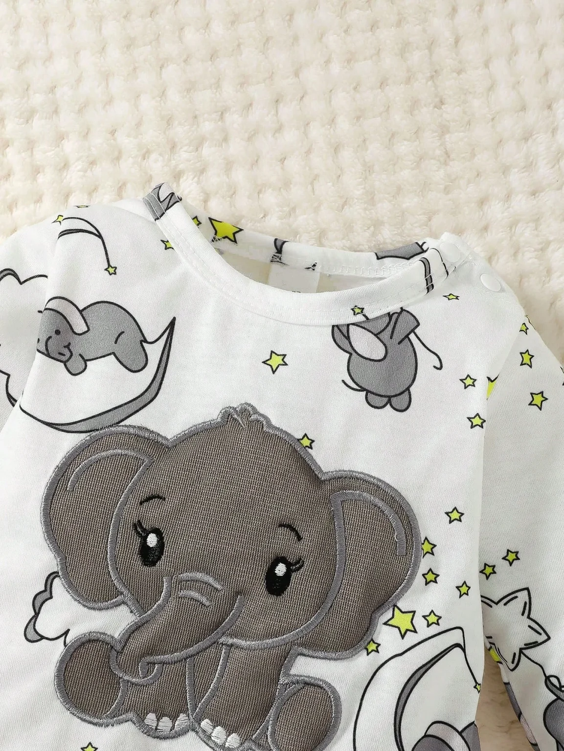 2pcs Baby Cute Cartoon Elephant Pattern Embroidery Long Sleeve Romper With Hat 5