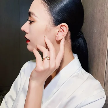 Korea's new fashion jewelry 14K gold plated simple double love crystal ring elegant women's daily opening ring accessories 4
