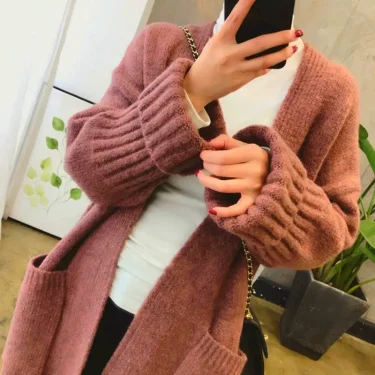 Sweater Cardigan Female 2023 Korean Spring and Autumn New Sweater Coat Women Loose Medium Length Versatile Knitted Cardigan 5