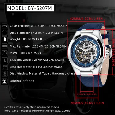 Benyar New Skeleton Automatic mechanical wristwatch Fashion Classic Watch Alloy daily waterproof watch BY5207 Hombre reloj 6