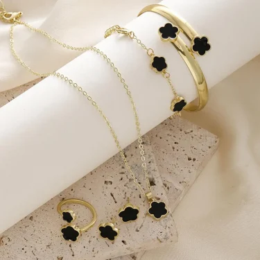 5pcs/set Luxury Quality Jewelry Sets Plum Blossom Plant Five Leaf Flower Women's Earrings Rings Bracelet Necklace Bangles Gift 2