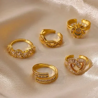 Fashion Zircon Heart Rings for Women Stainless Steel Gold Color Adjustable Wedding Couple Ring Aesthetic Jewelry bague femme 5