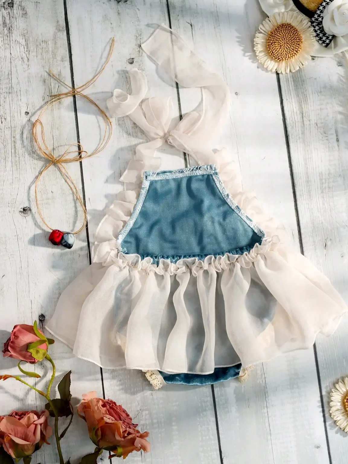 Ylsteed 2 Pcs Set Newborn Chiffon Romper+Headband for Picture Props Infant Rose Lace Outfits for Photo Shooting Baby Girl Props 2
